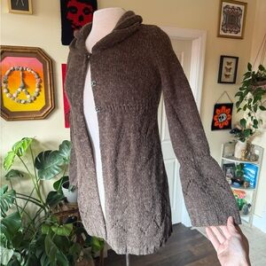 Elegant Brown Cottagecore Women's Wool Blend Cardigan